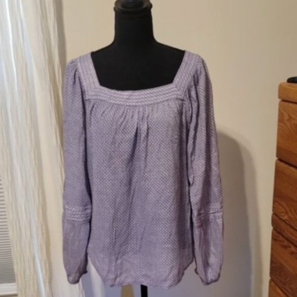LC Lauren Conrad Tops - LC Lauren Conrad Womens White & Purple Long Sleeve Blouse Size XL
